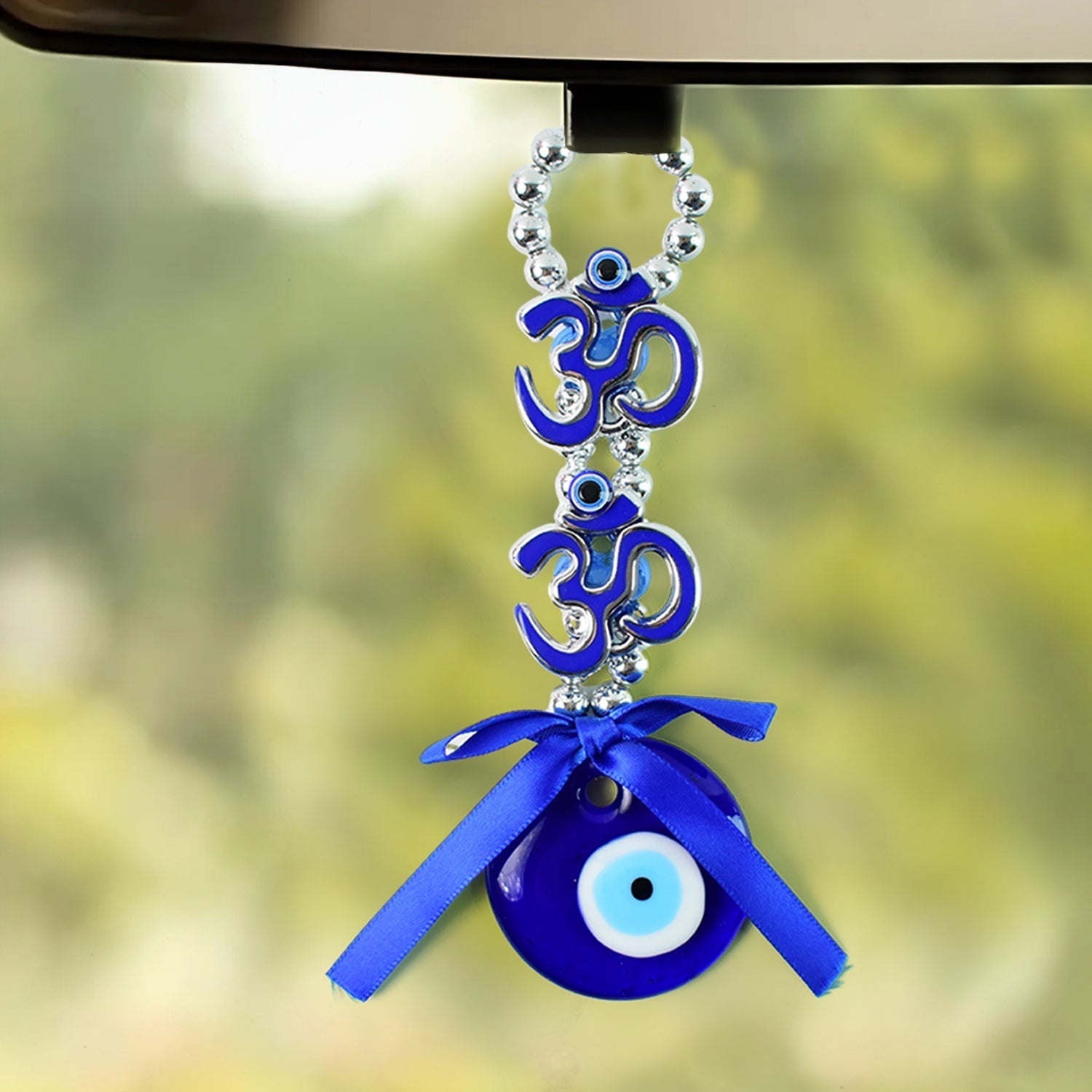Double OM Nazar Battu Wall Hanging with Evil Eye Beads Double OM Nazar Battu Wall Hanging with Evil Eye Beads
